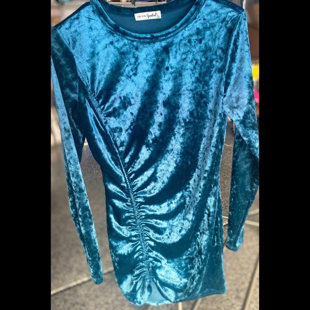 Velvet Teal Long Sleeve Dress